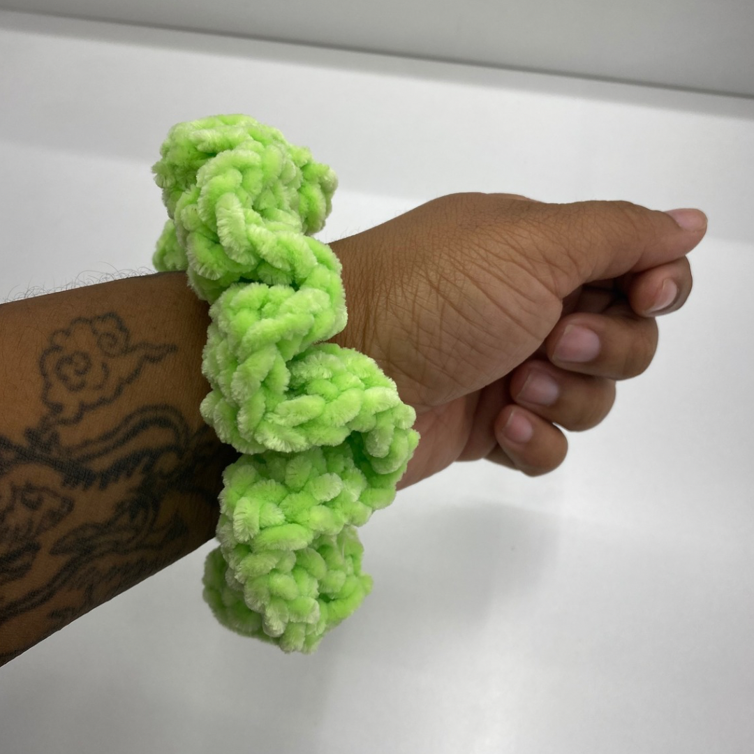 Neon Lime Green Chenille Velvet Scrunchie | Extra Fluffy Hair Tie | Soft & Gentle No-Crease Hair Accessory