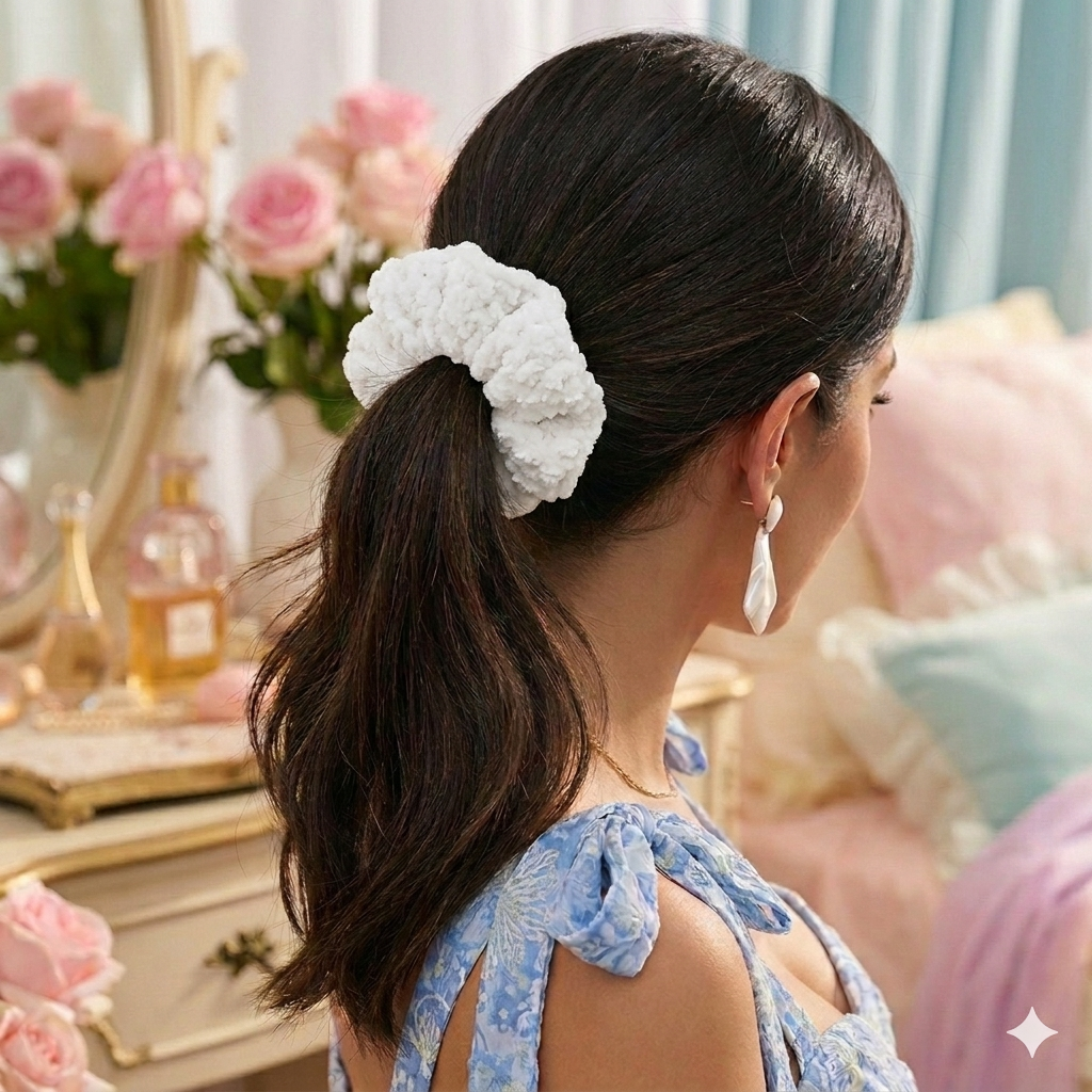 Velvet Plush Scrunchie in White