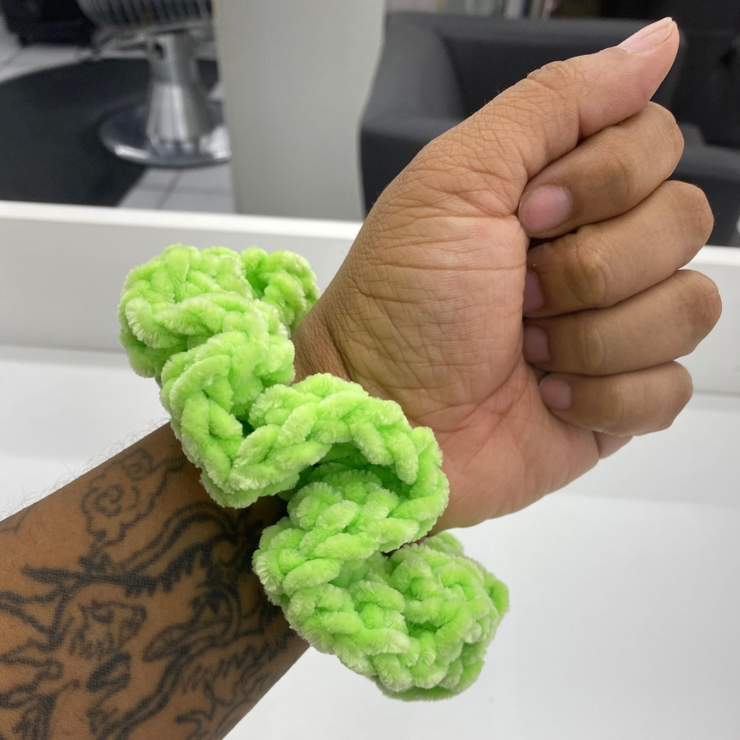 Neon Lime Green Chenille Velvet Scrunchie | Extra Fluffy Hair Tie | Soft & Gentle No-Crease Hair Accessory