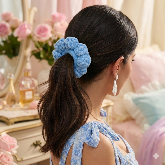 Velvet Plush Scrunchie in Sky Blue