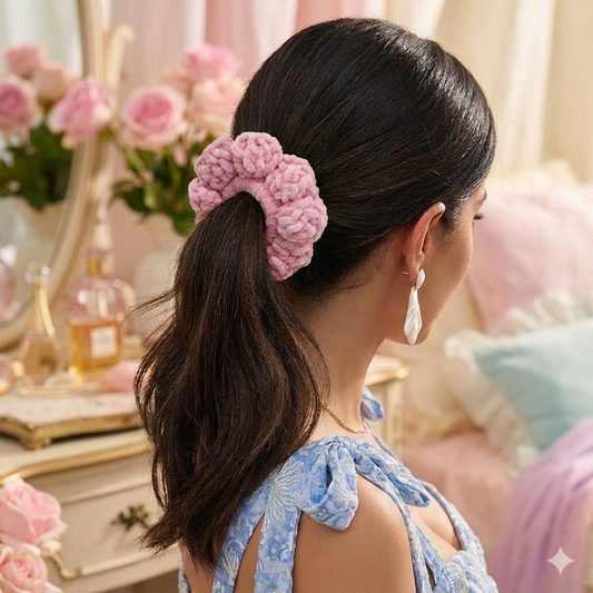 Velvet Plush Scrunchie in Baby Pink