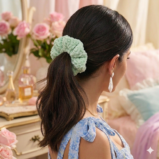 Velvet Plush Scrunchie in Pastel Green